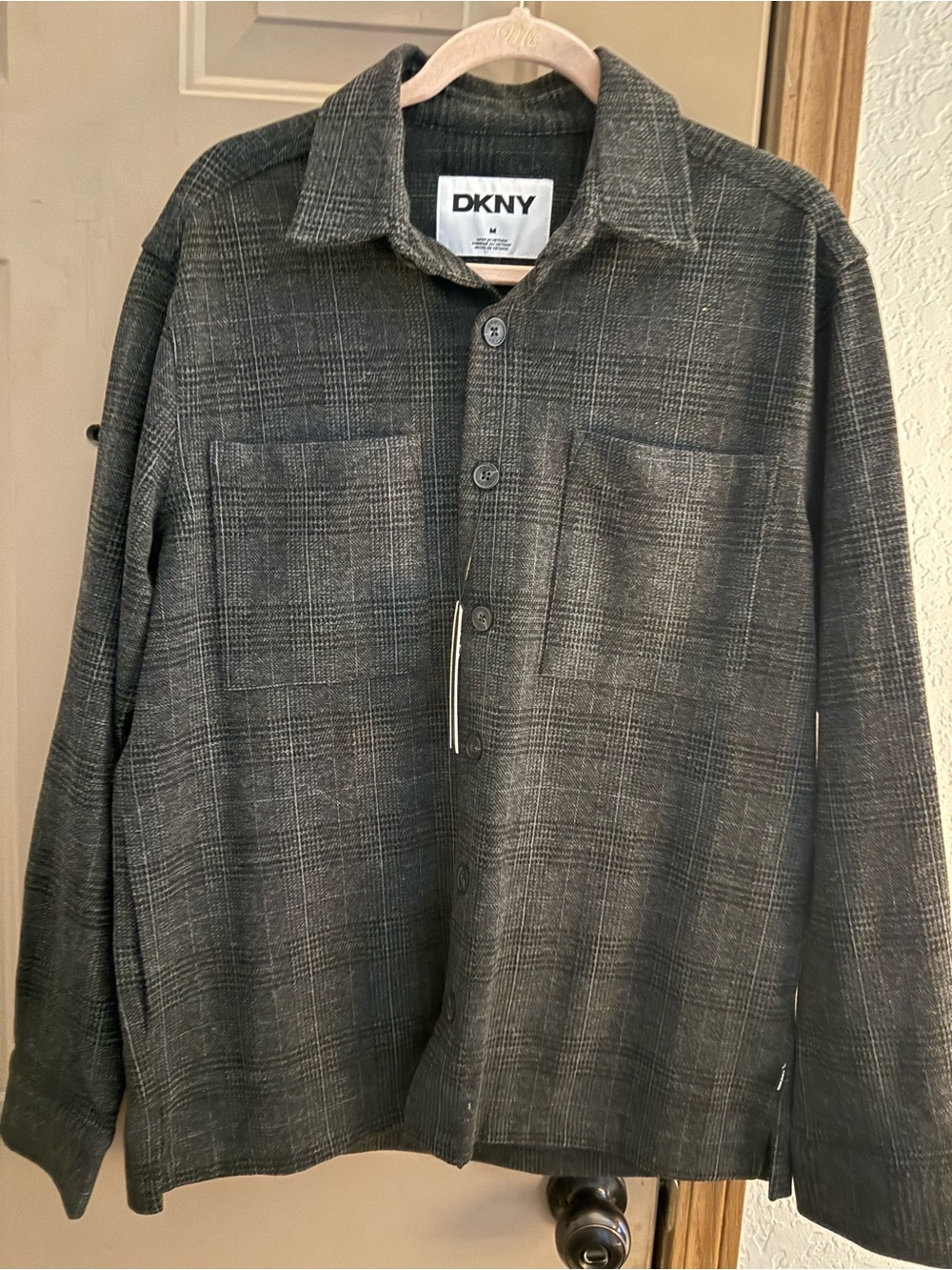 DKNY Black & Gray Plaid Lightweight Shirt Jacket
